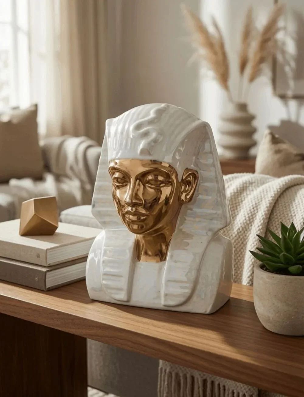 Mask of Tutankhamun King Tut Bust Sculpture Pharaoh Egypt Egyptian White Gold